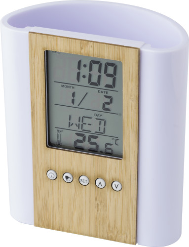 Multifunctional Bamboo and Plastic Penholder with Clock - Llangollen Bridge