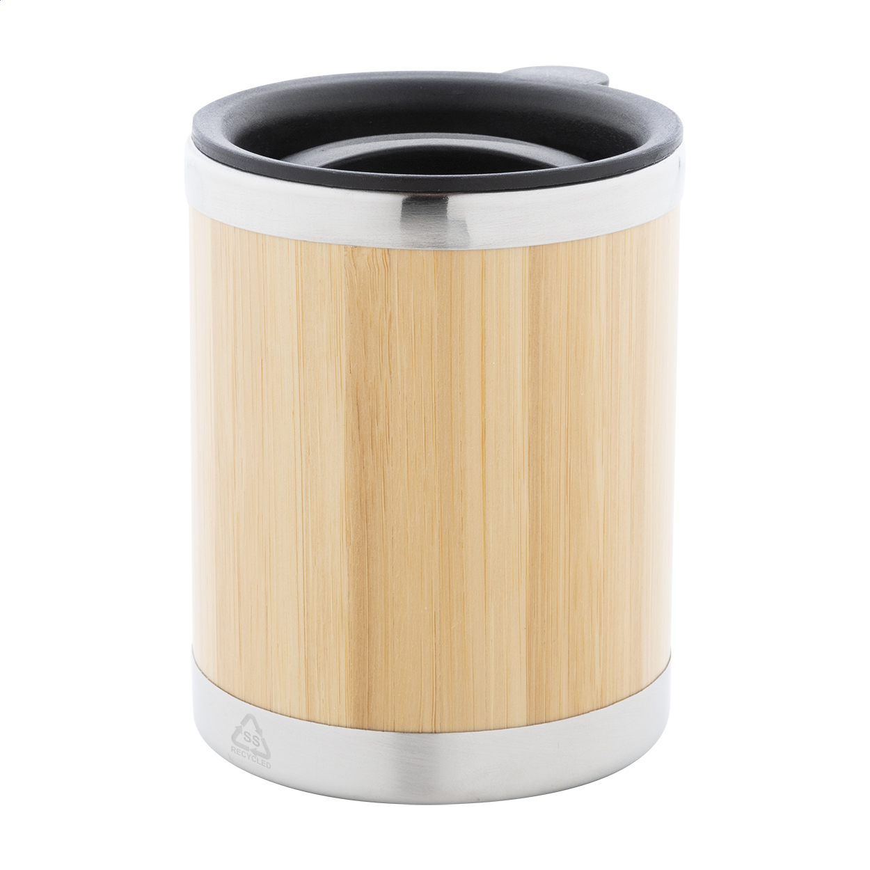 Booka thermo cup in recycled steel and bamboo, 300 ml, with your logo