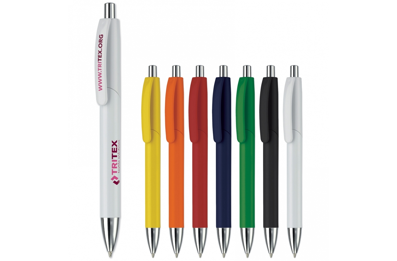 This is a plastic ballpoint pen with a hard color. It comes with a blue jumbo refill and features a metalized tip and pusher for easy use. - Driffield