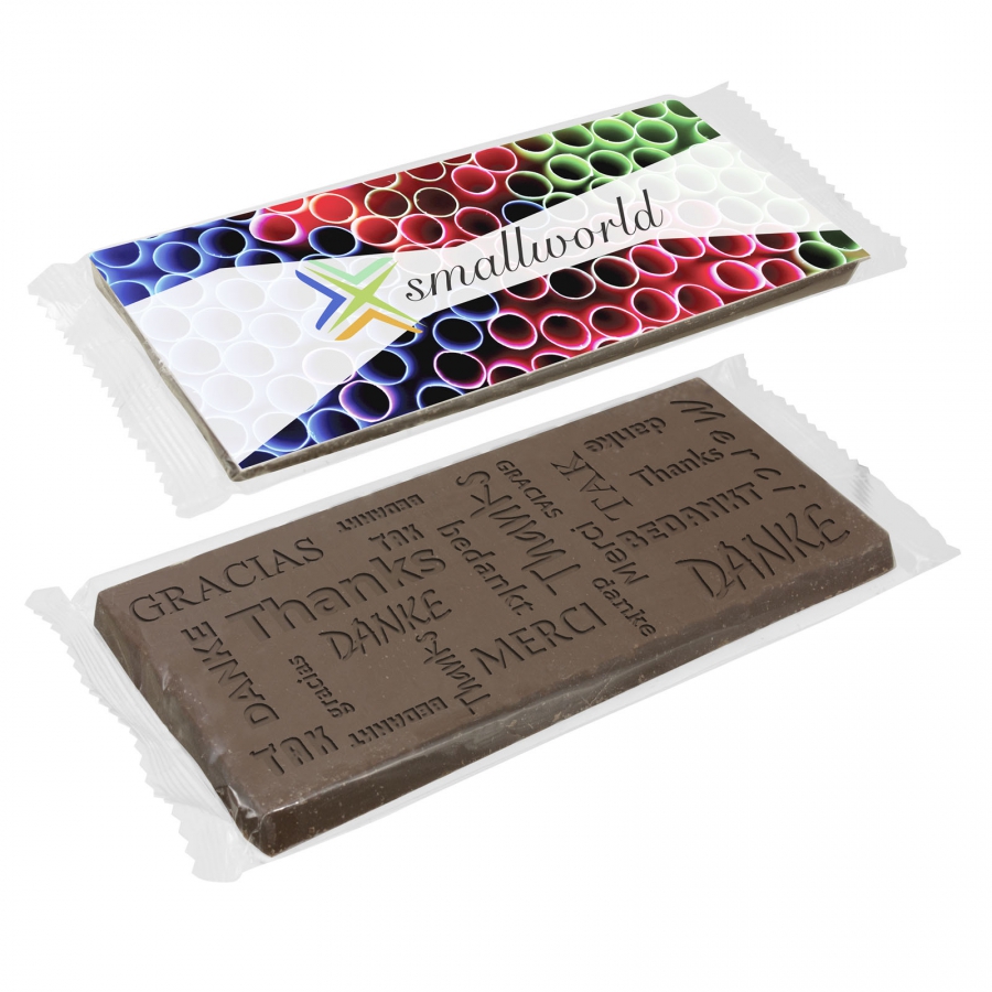 A chocolate bar with 'Thank you' written in several languages - Hardwick - Tilton on the Hill