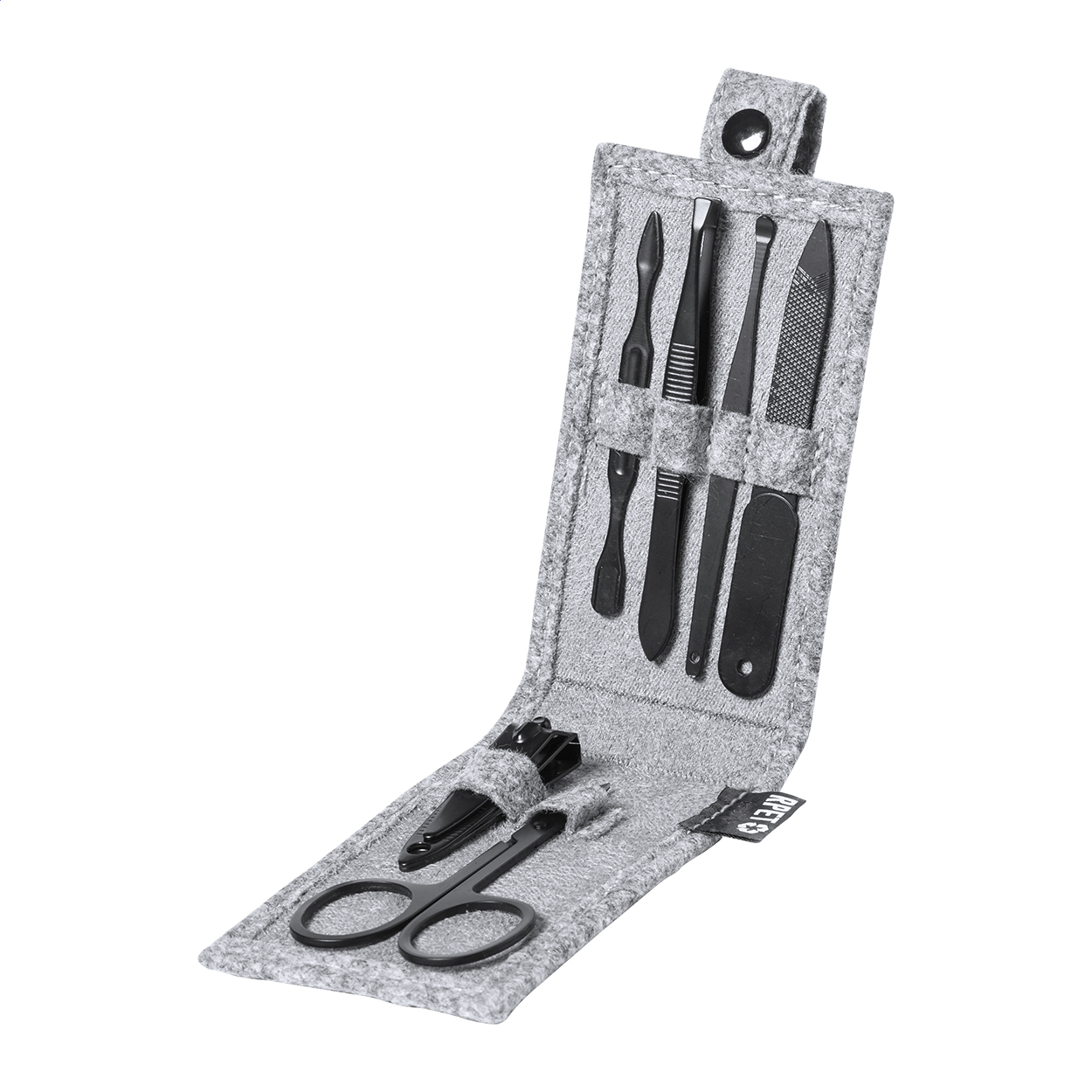 Fenicul 6 piece stainless steel manicure set in RPET felt case, logo