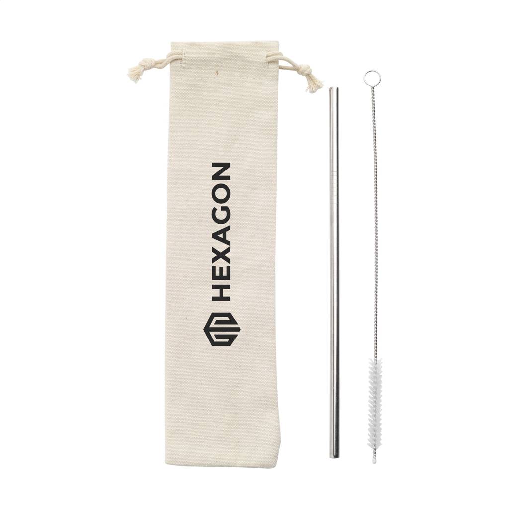 Reusable Stainless Steel Straw Set with Cleaning Brush and Canvas Pouch - Little Crosby