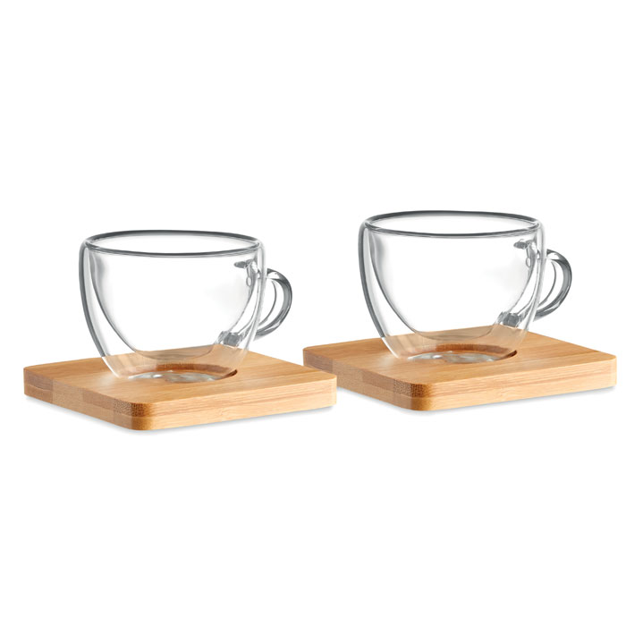 Espresso Glasses with Double Walls and a Bamboo Saucer - Newtown Linford