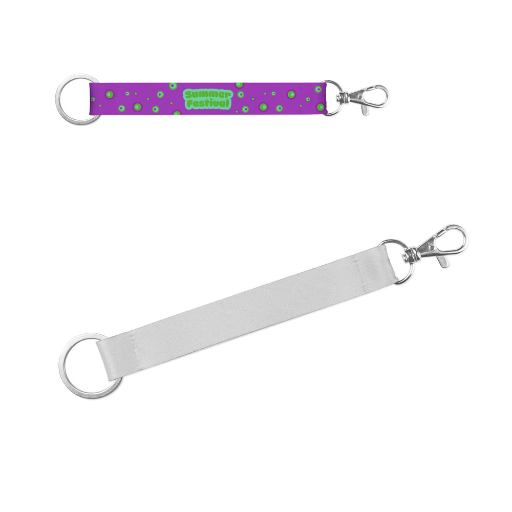 CRAWLEY. Short polyester lanyard for sublimation printing with standard ring and carabiner.
