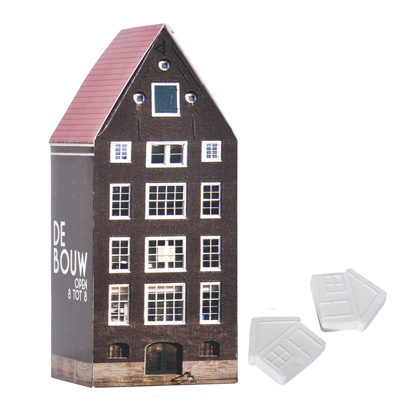 A full-color printed house which contains around 28 grams of house-shaped mints - Denton - Paisley