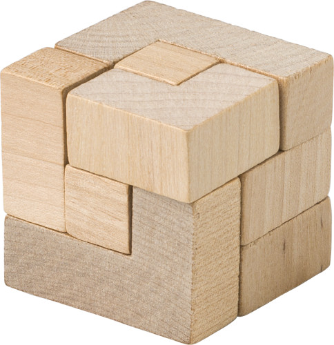 A jigsaw puzzle made of wooden cubes that comes in a cotton pouch - Winchfield