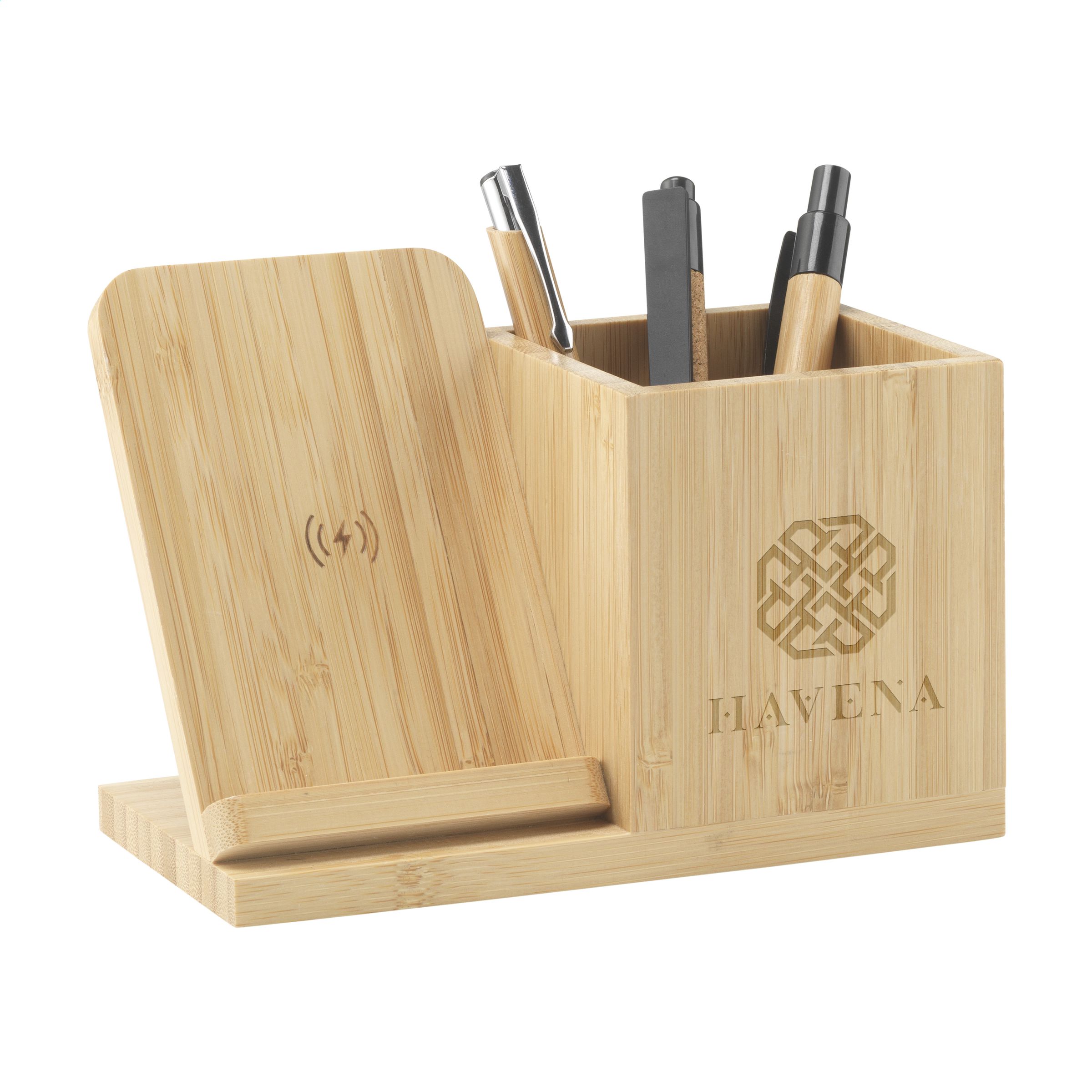 Bamboo Wireless Charging Stand with Pen Holder - Penshurst