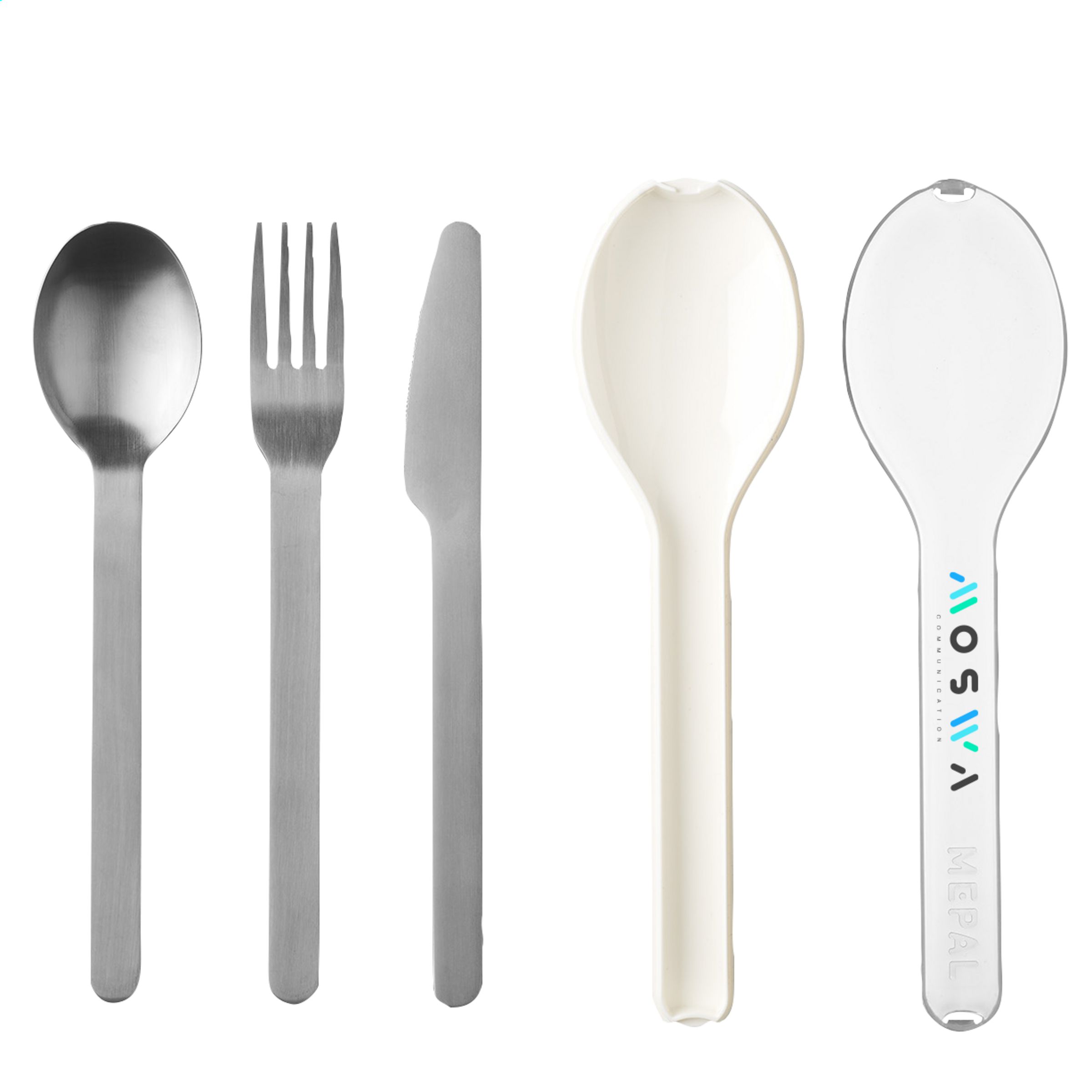 This is a cutlery set made of stainless steel by Mepal. The set comes in a compact plastic container for easy storage and transport. - Grendon