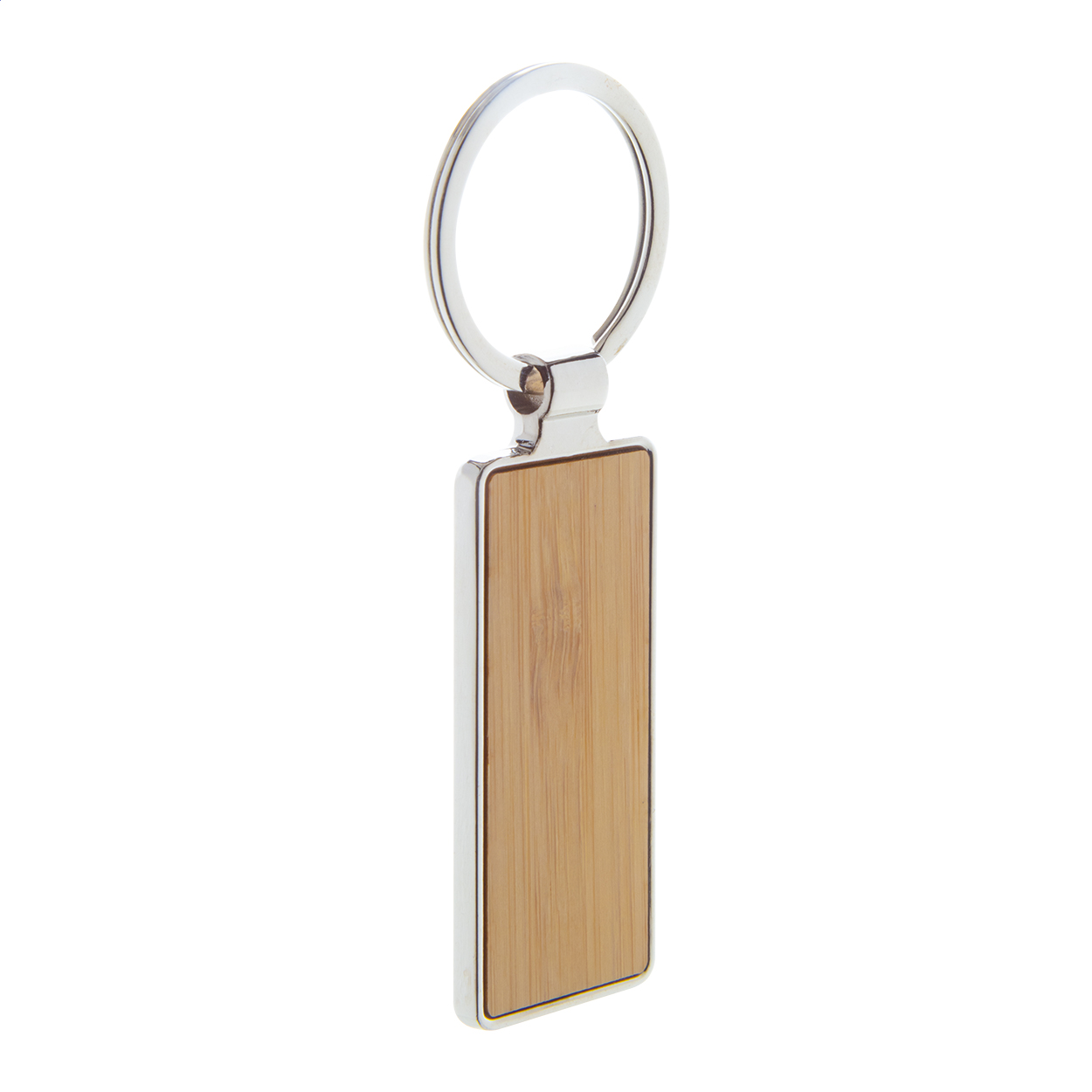 Sqorby rectangular metal keyring with bamboo insert and logo printed with logo