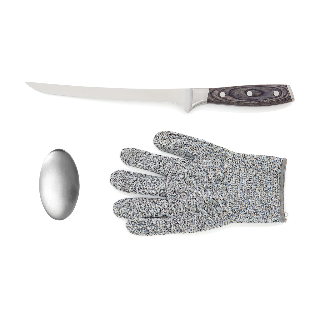 Fish Filleting Set with Steel-Mesh Glove and Metal Soap - Poulton-le-Fylde