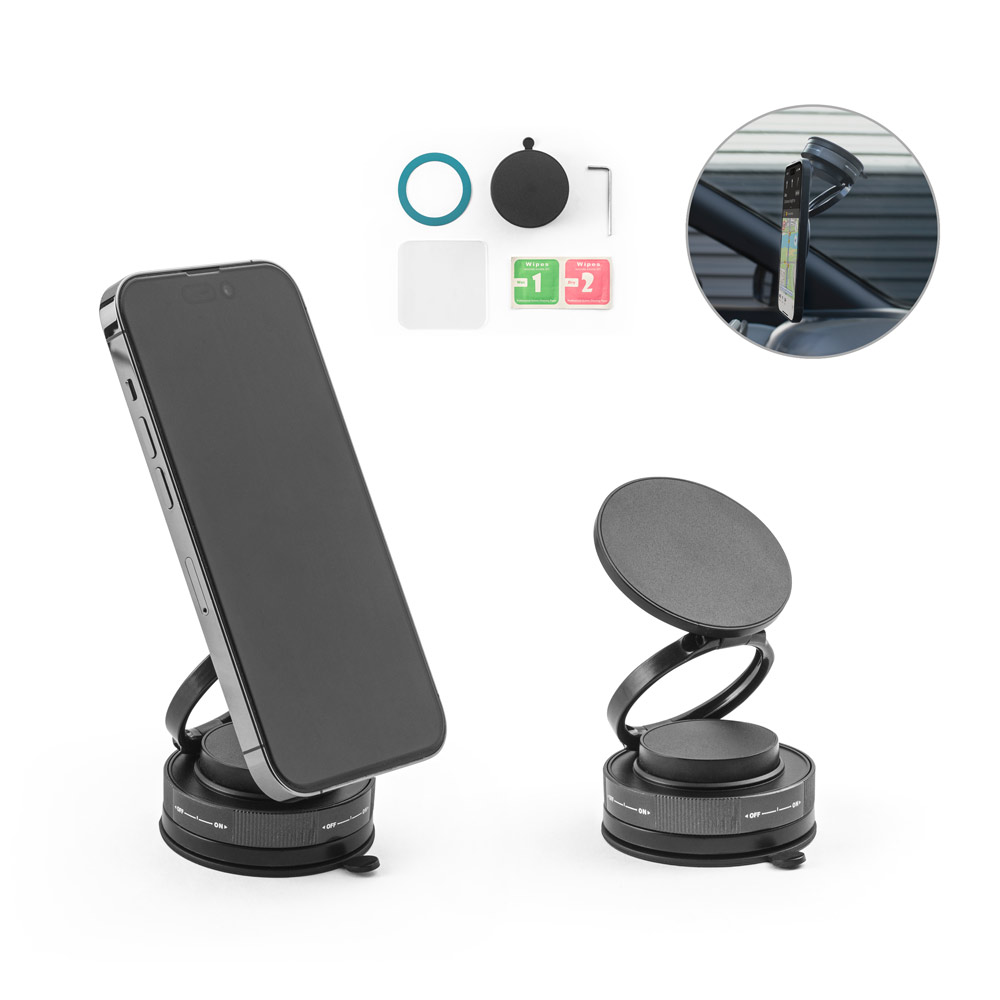 KEPLER. Magnetic mobile phone holder with vacuum mounting system for smooth and uneven surfaces (360º rotation)