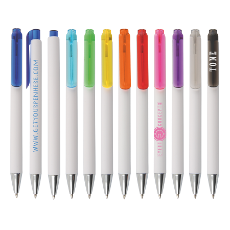 MANHATTAN Kugelschreiber mit weißem Schaft und transparentem Clip - Königsberg in Bayern