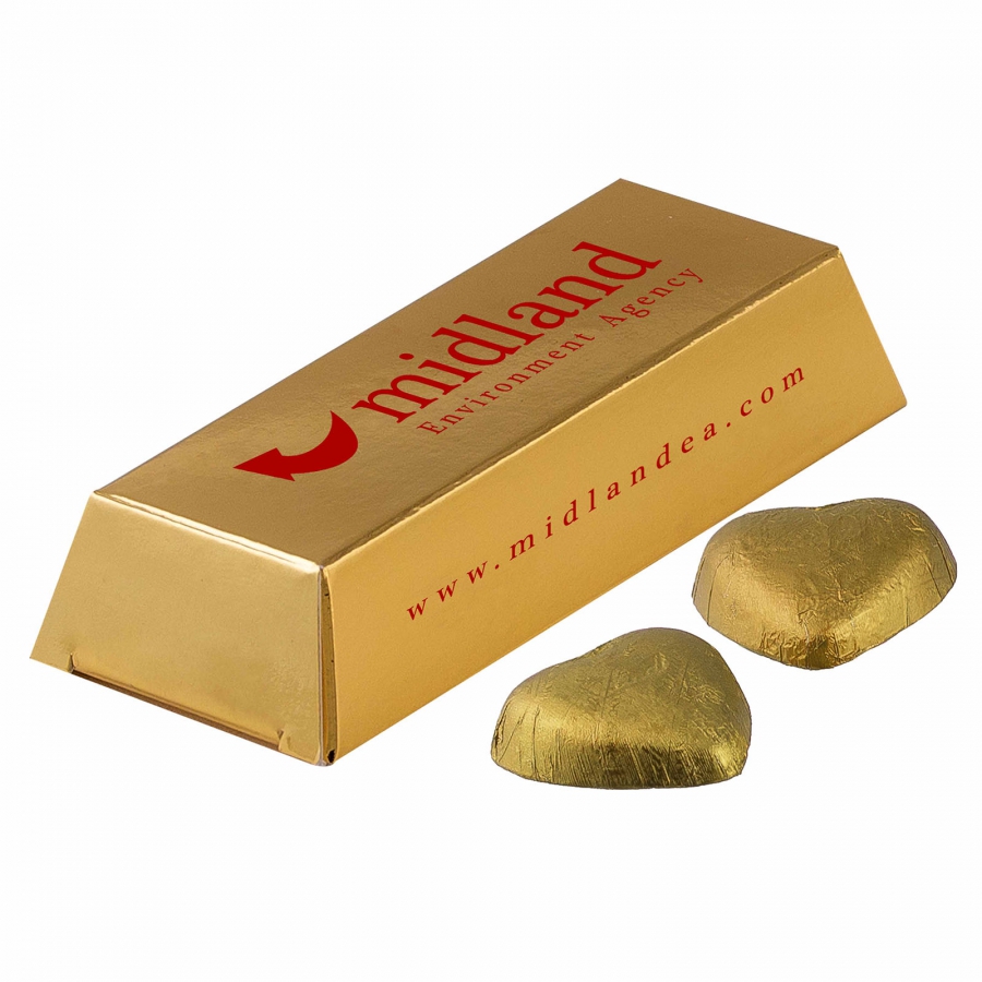 Mini-Goldbarren mit Rundum-Druck und 4 Schokoladenherzen - Sankt Georgen