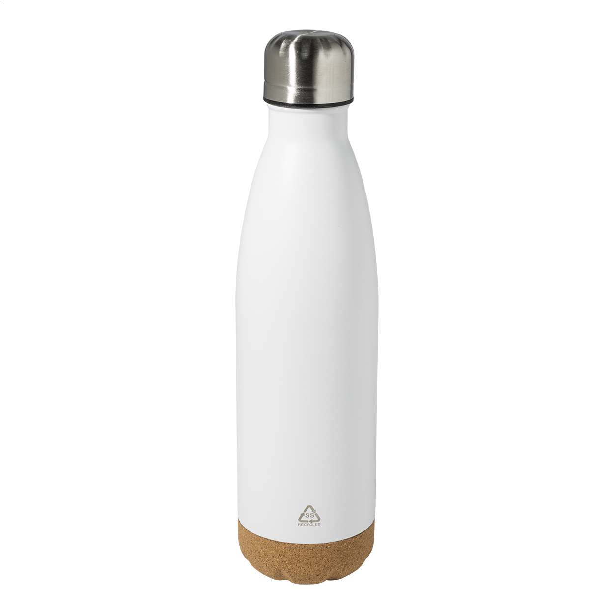 Recouver Isolierflasche aus recyceltem Edelstahl mit Korkboden, 500 ml, Logo