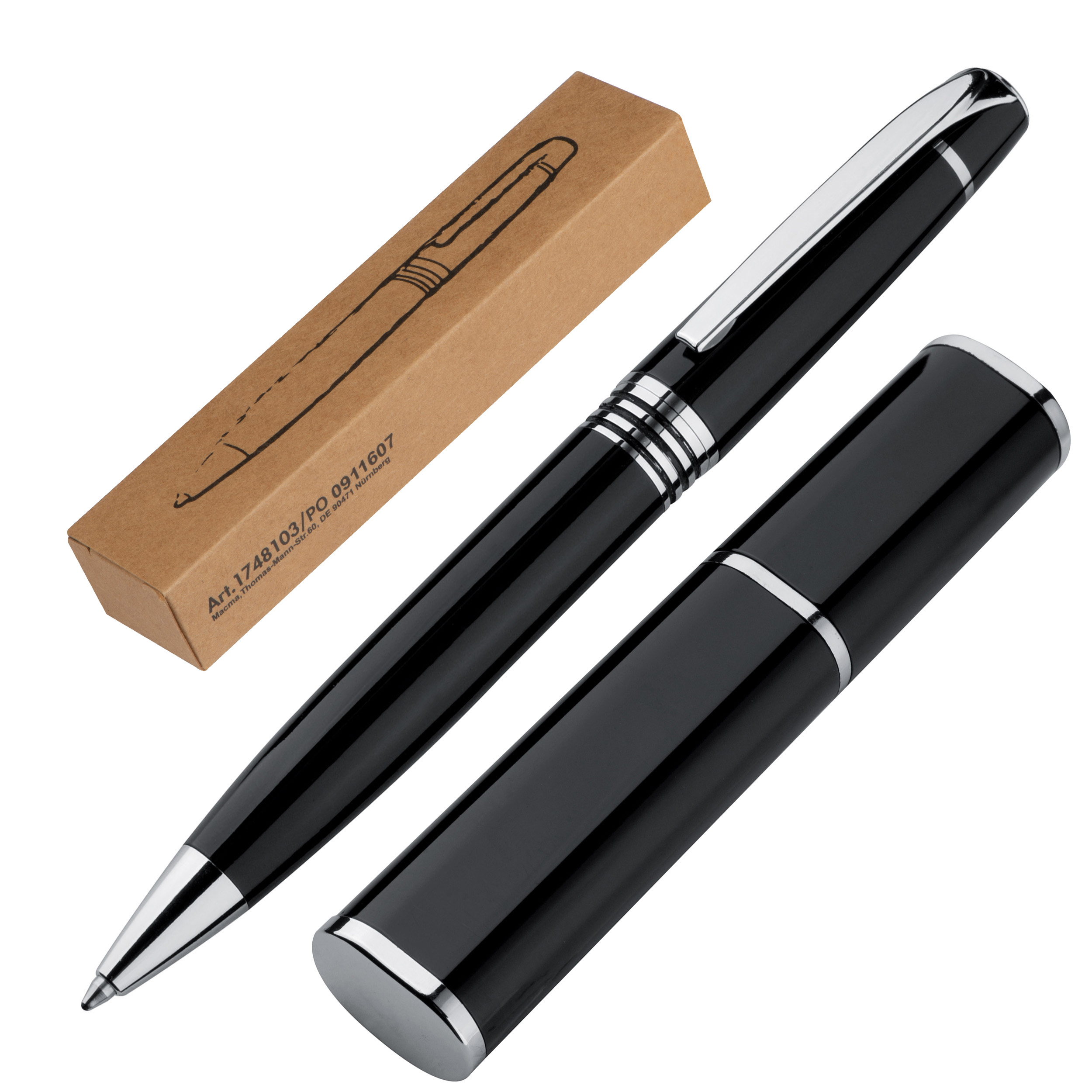 A metal ballpoint pen that features a twisting mechanism. It is also engraved with a Fittleworth design. - Berwick-upon-Tweed