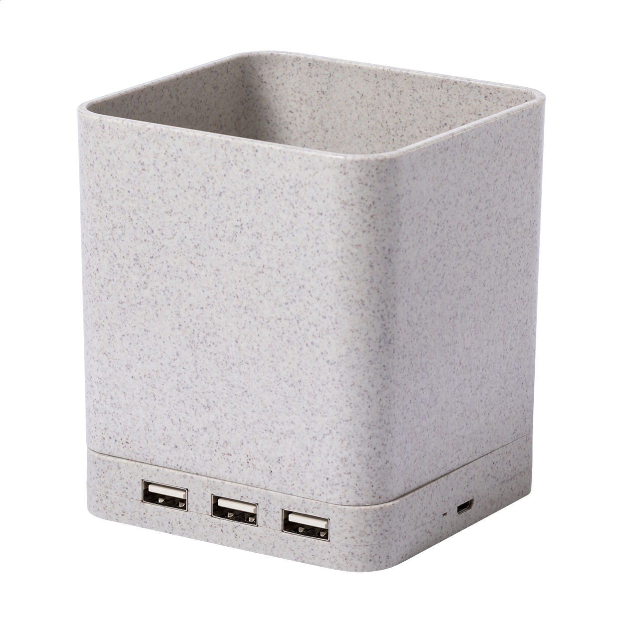 Ampdesk multifunctional pen holder with wireless charger and USB hub printed with logo