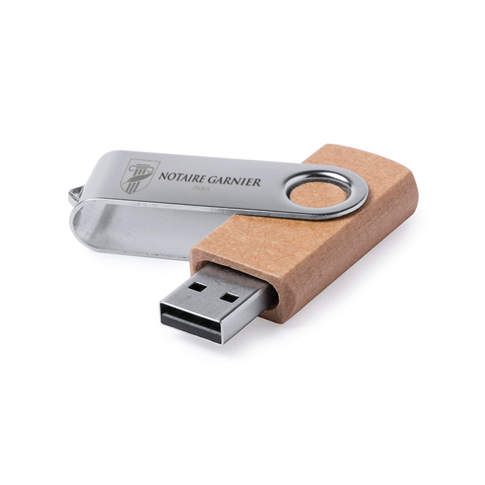 USB flash drive with a metal clip and 16GB storage capacity made out of recycled cardboard - Kincardine