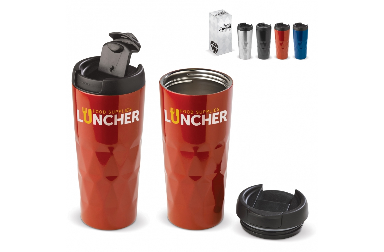 Double Walled Vacuum Travel Mug with Diamond Pattern 450ml - Lytchett Minster