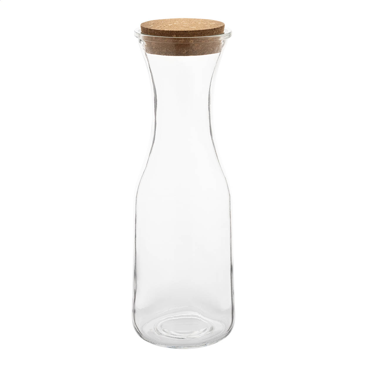 Vinea 1000 ml recycled glass carafe with cork lid and logo printed with logo