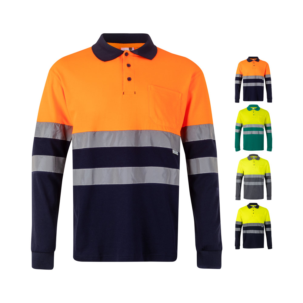 Reflective Striped Two-Tone Long Sleeve Polo - Hordle