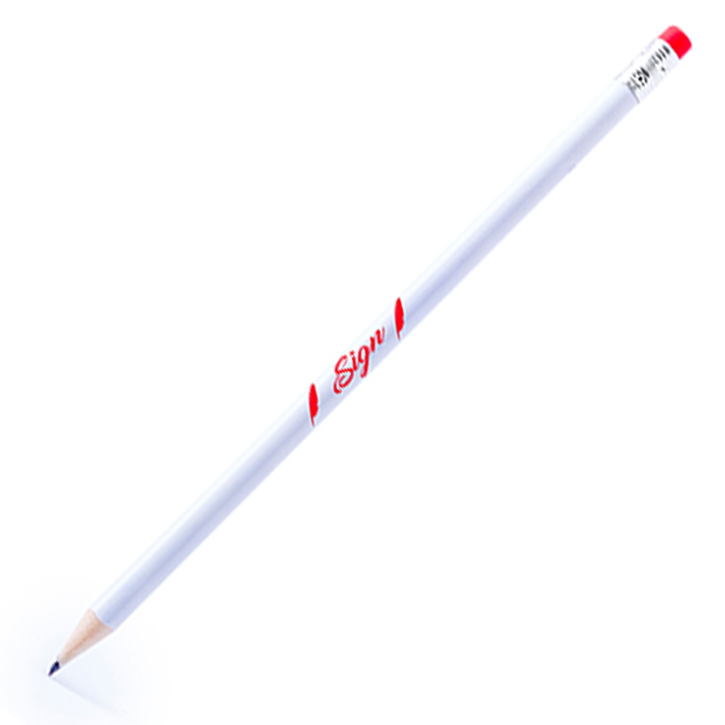 Bleistift bedruckt weiß mit buntem Radiergummi - Birke