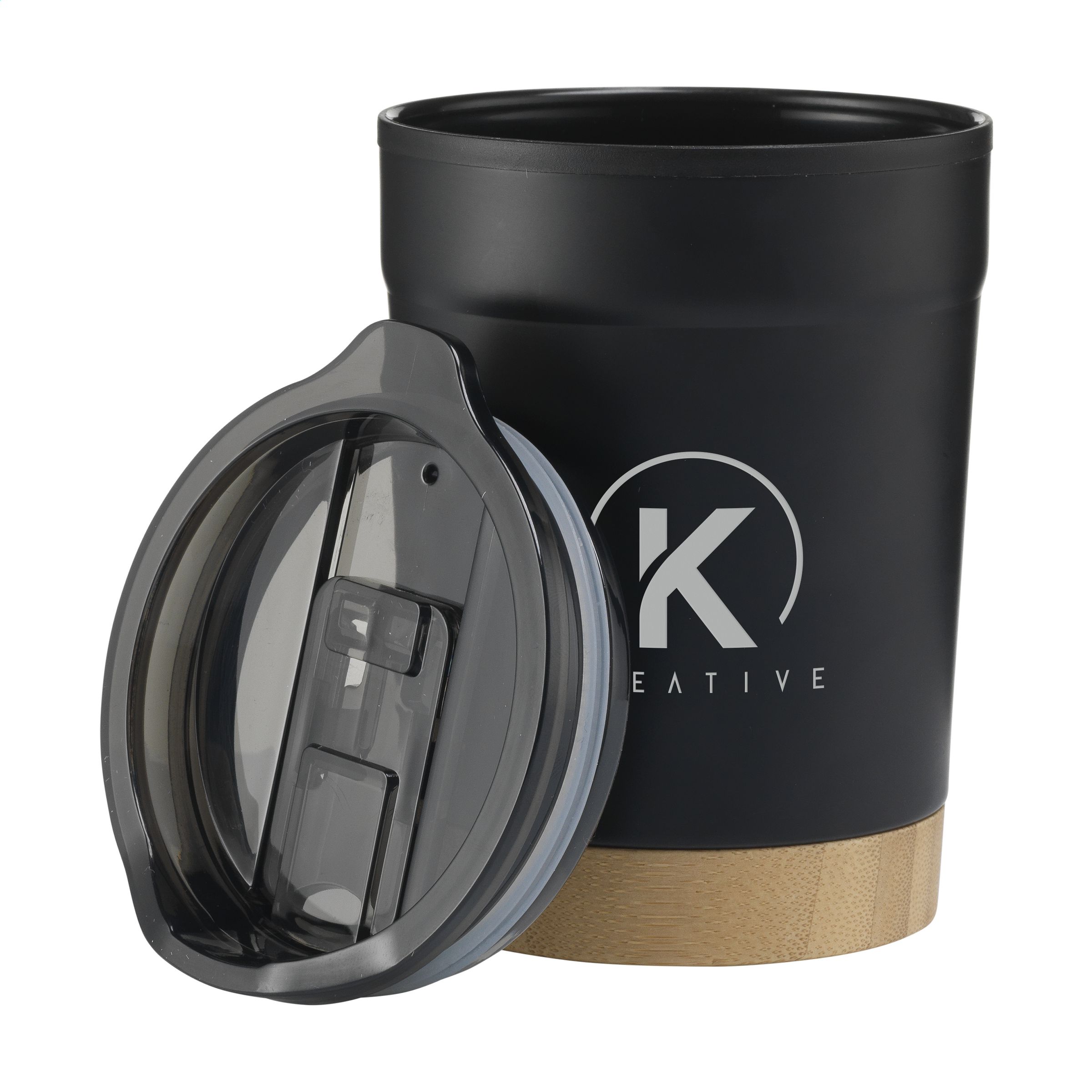 A thermos cup constructed from double-layered stainless steel, featuring a bamboo bottom - Inkberrow - York