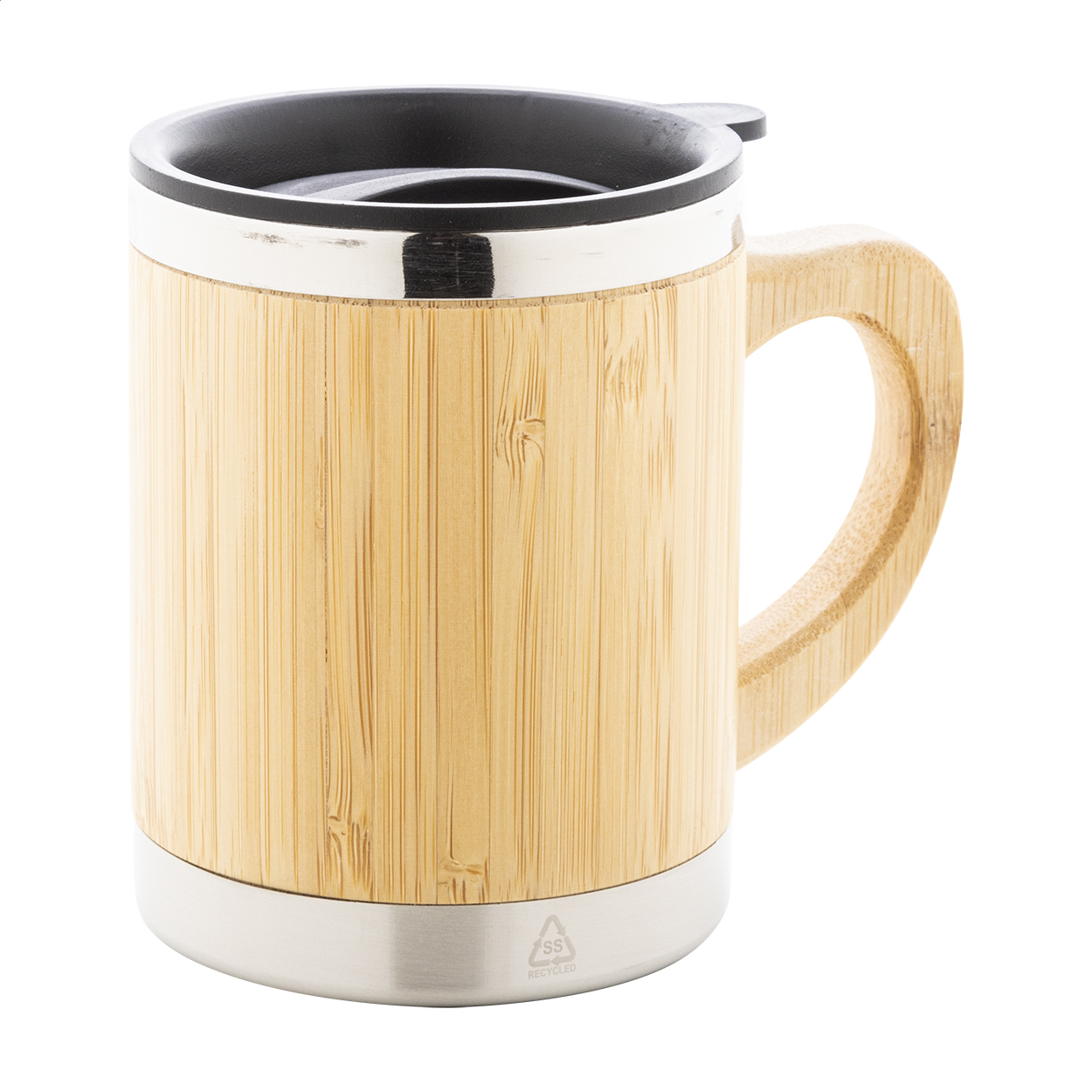 Booka Plus bamboo covered recycled steel thermo mug, 300 ml, with logo