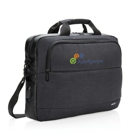 Two Tone Polyester Laptop Bag with USB Charging Port - North Baddesley