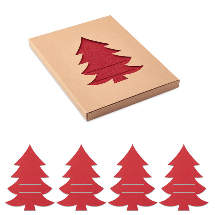 Cutlery Holders made from RPET Felt in the shape of a Christmas Tree, packaged in a Kraft Box - Snodland