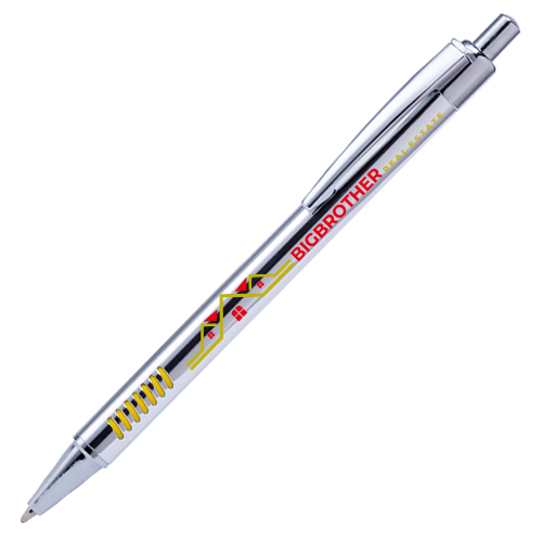 Aluminum ball pen with a chromed finish and a bright colored grip - St Ives