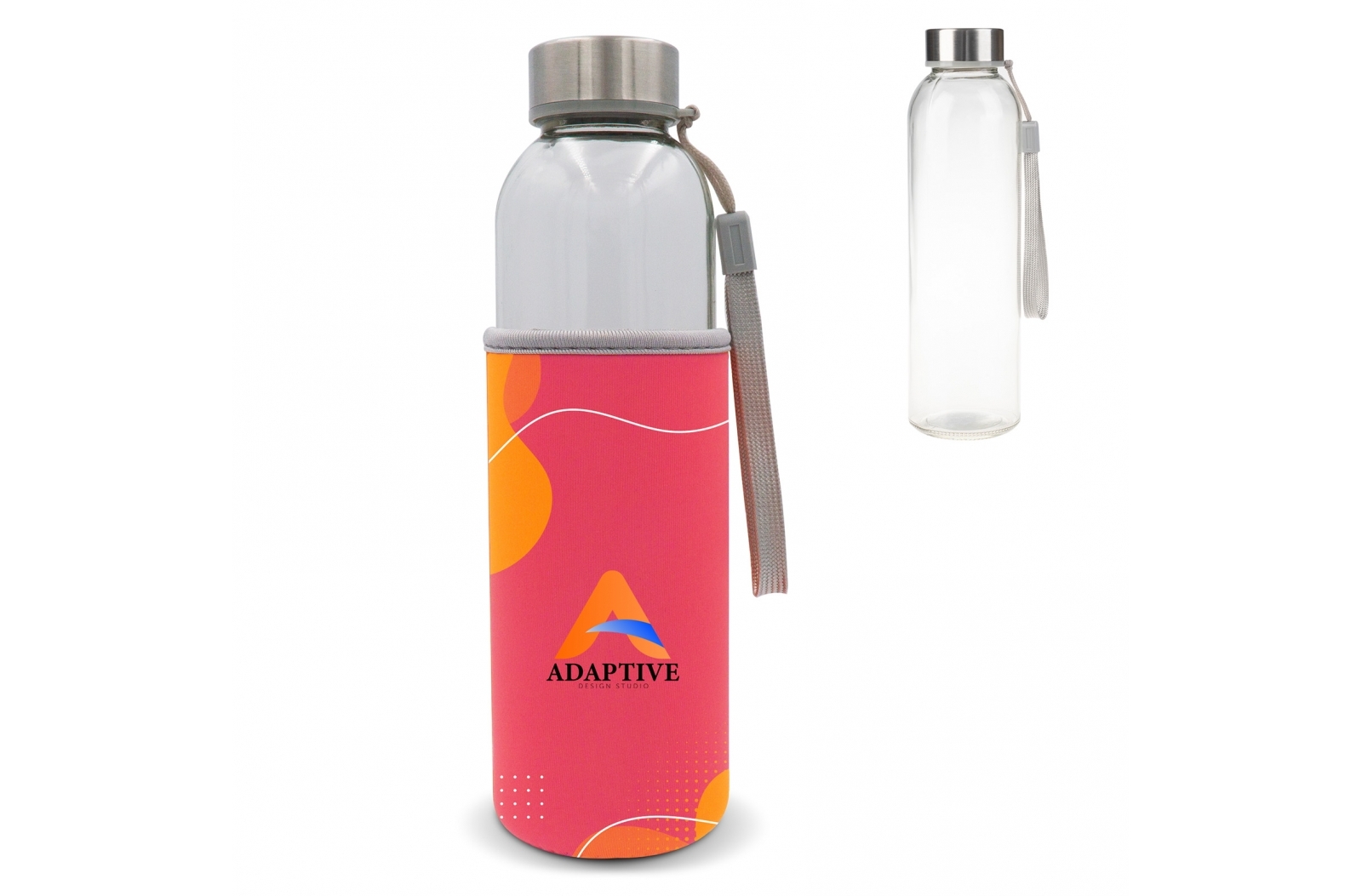 Glass Water Bottle with Custom Print and Sleeve 500ml - Marden