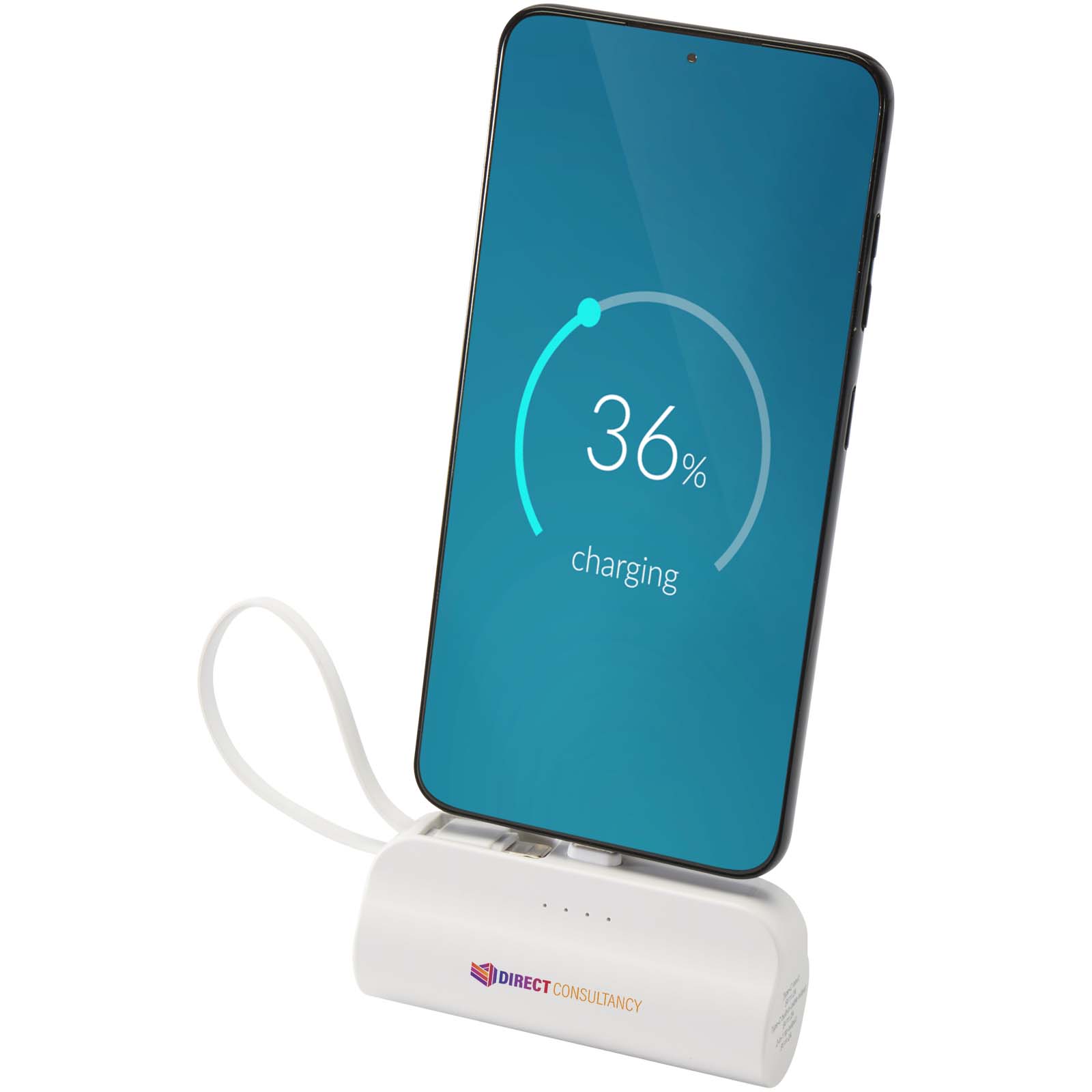 Alnair Type-C powerbank of 5000 mAh 10 W made from recycled plastic with built-in stand and 2 in 1 cable