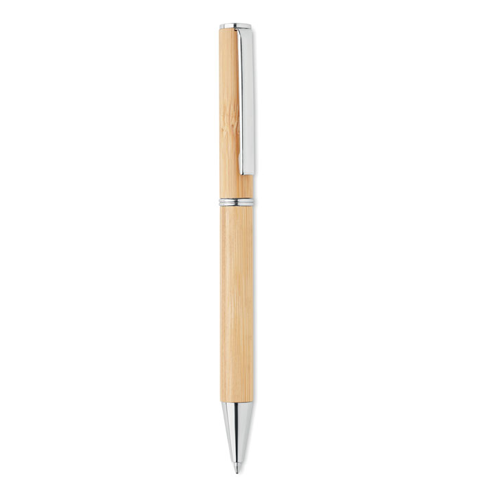 A bamboo ballpoint pen, which operates with a twist mechanism for opening. - Barbury Castle