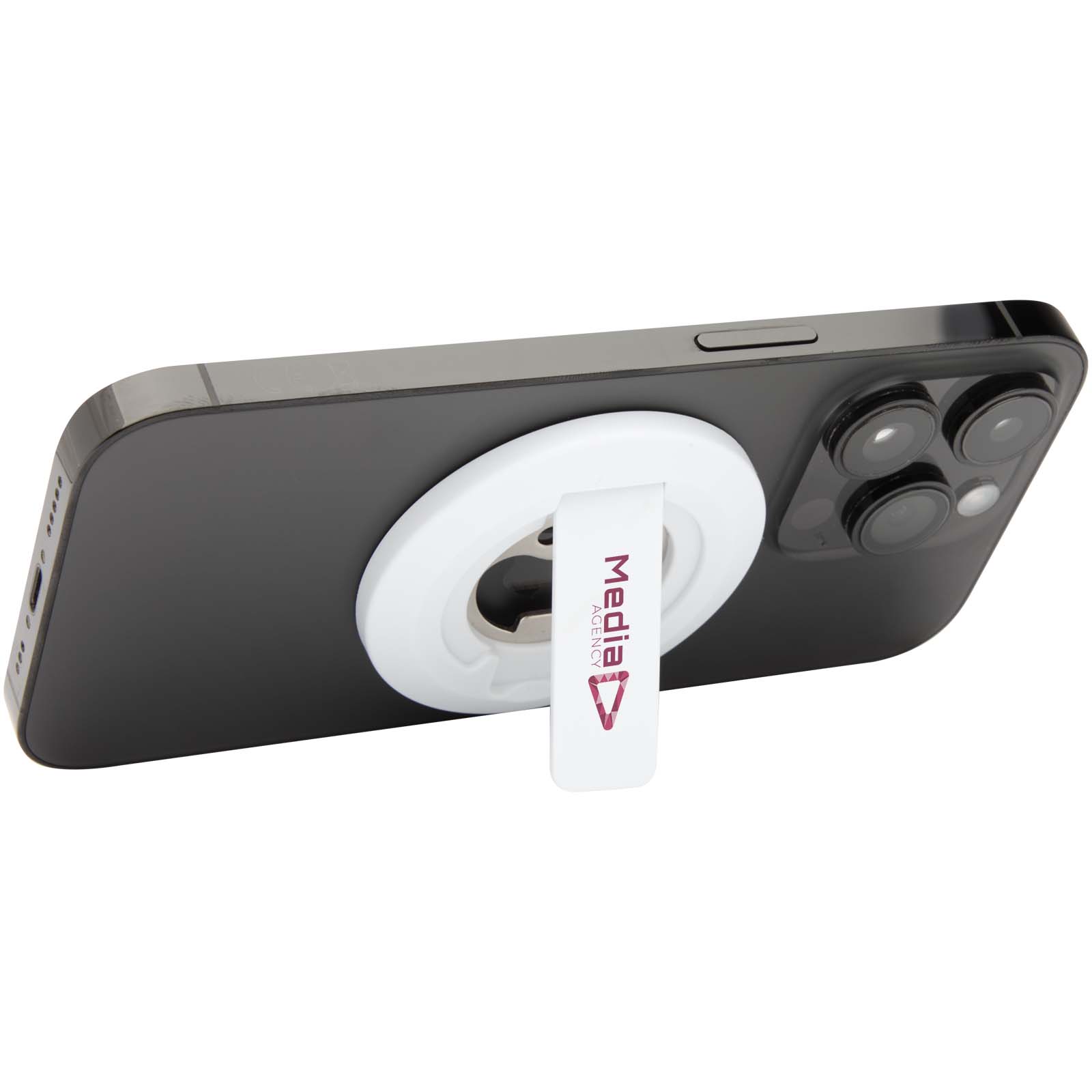 Magnetic phone stand made from recycled plastic with bottle opener