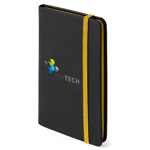 Soft Touch Black PU Notepad with Colorful Side and Fabric Bookmark - Cromer