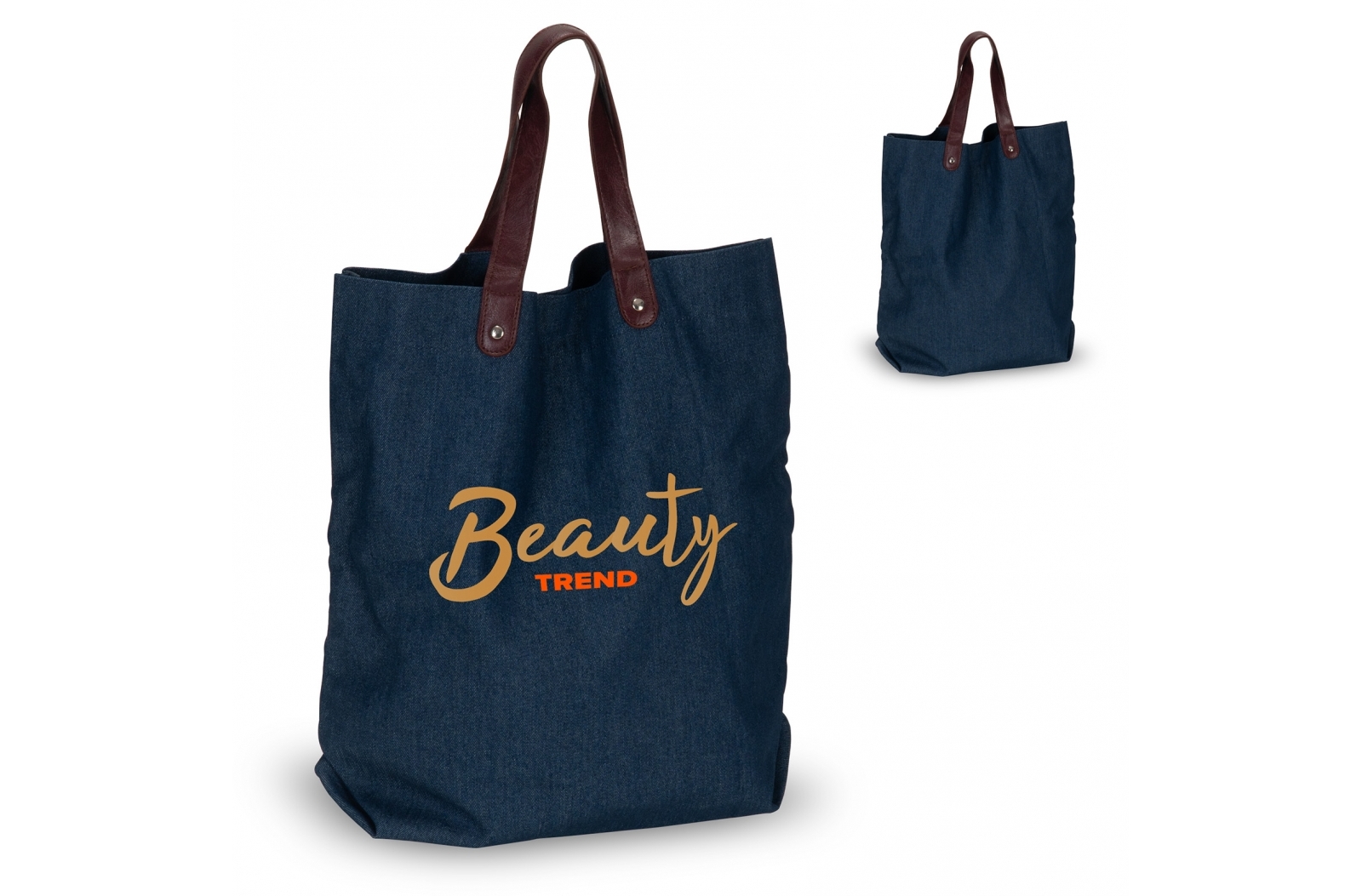 Fashionable Denim Shopping Bag with Vegan Leather Handles - Frimley Green