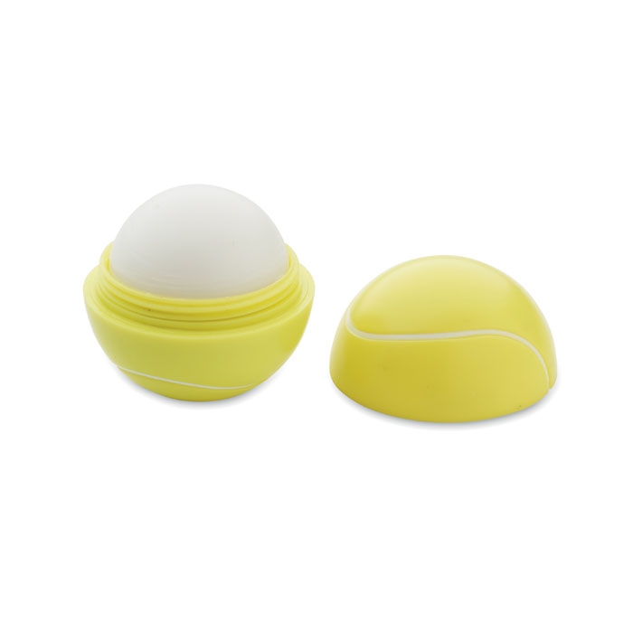 A vanilla-flavoured lip balm contained in a tennis ball-shaped case, which also has an SPF 10 protection. - Rowley Regis