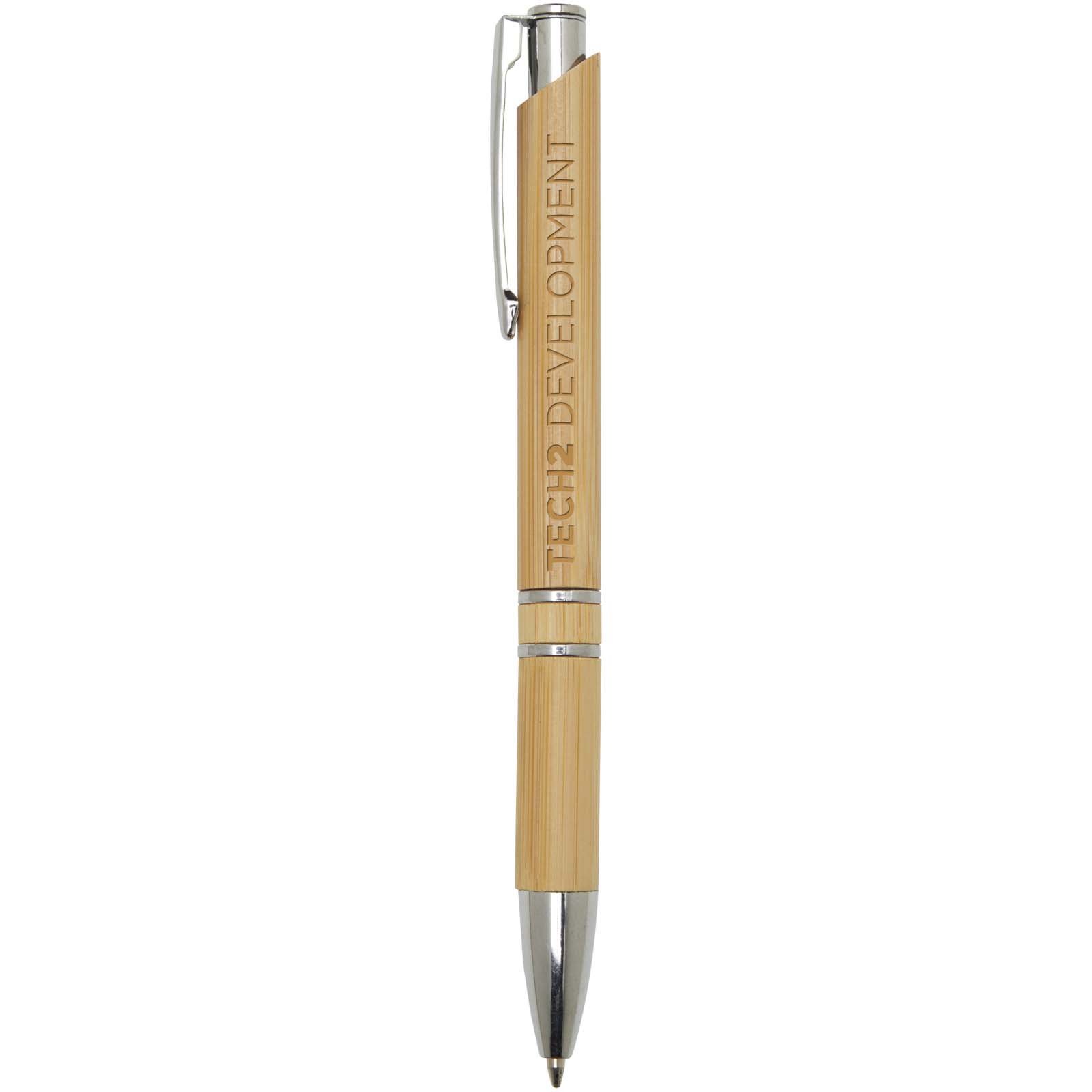 Wicker sustainable bamboo ballpoint pen with logo, black ink printed with logo