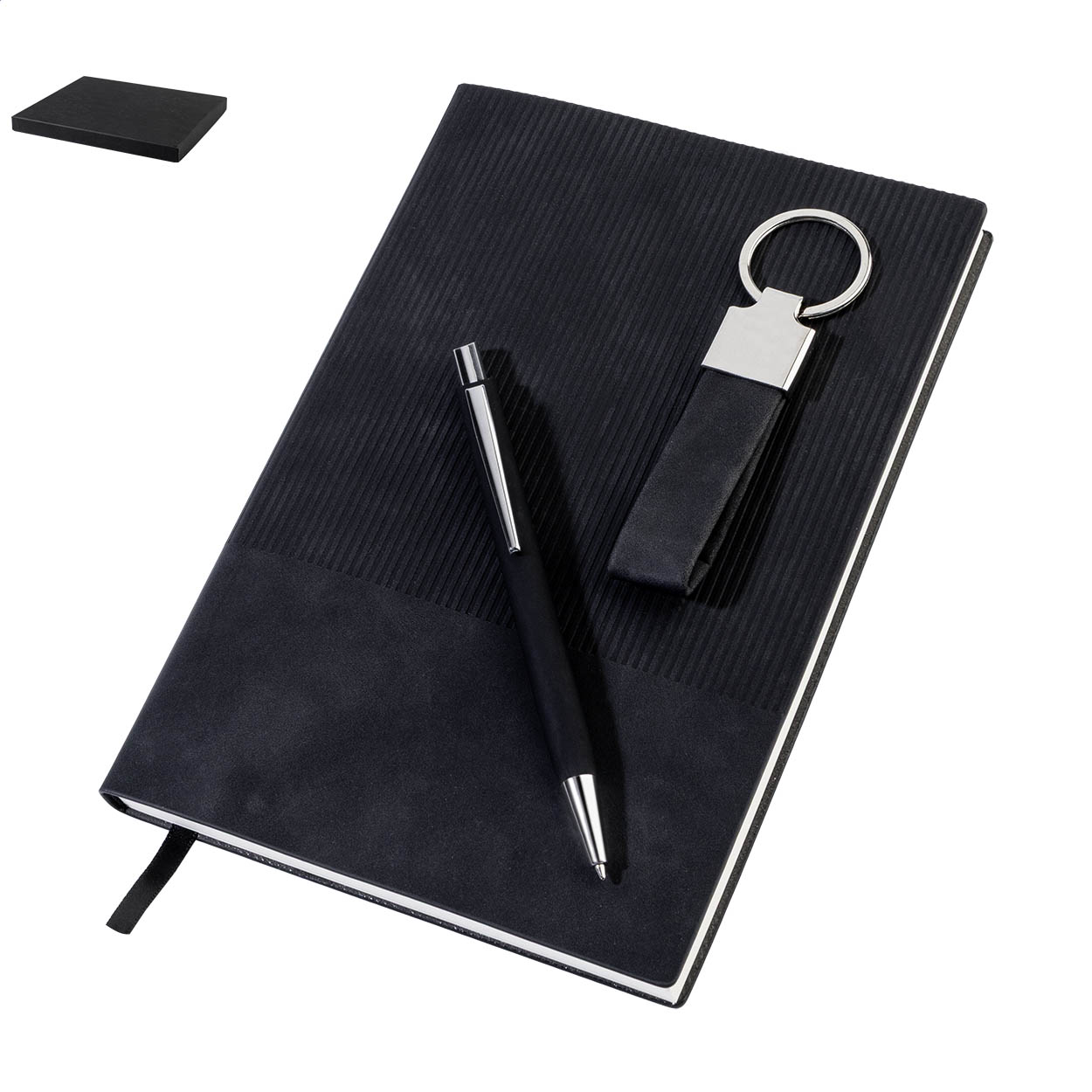 Dono Trio gift set with A5 recycled PU notebook, pen and keyring