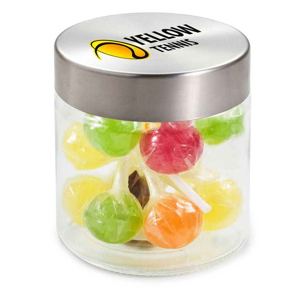 A glass jar with a stainless steel lid, filled with marshmallows - Padstow