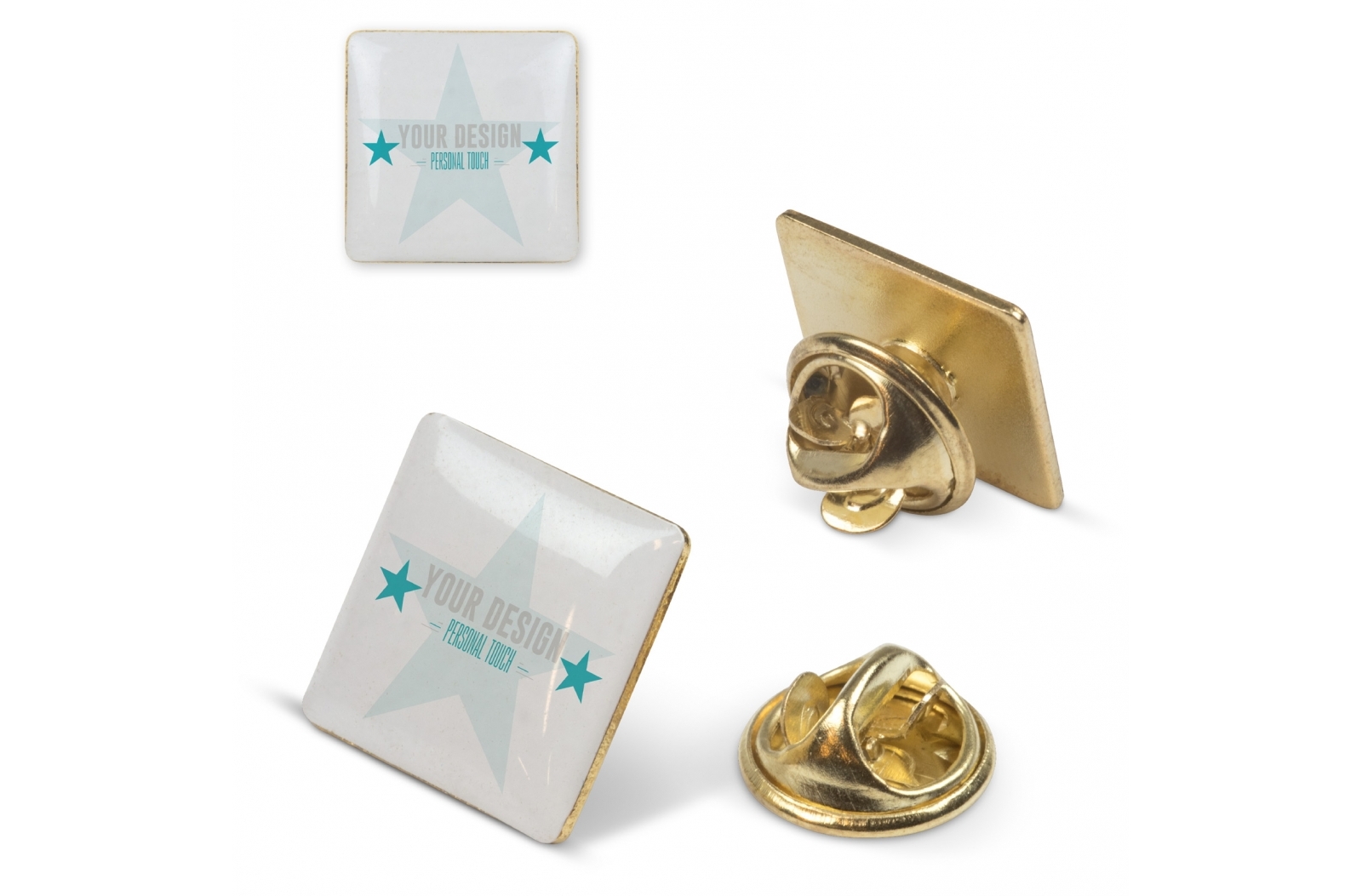 A square pin featuring a domed shape and secured with a butterfly closure. - Ibsley