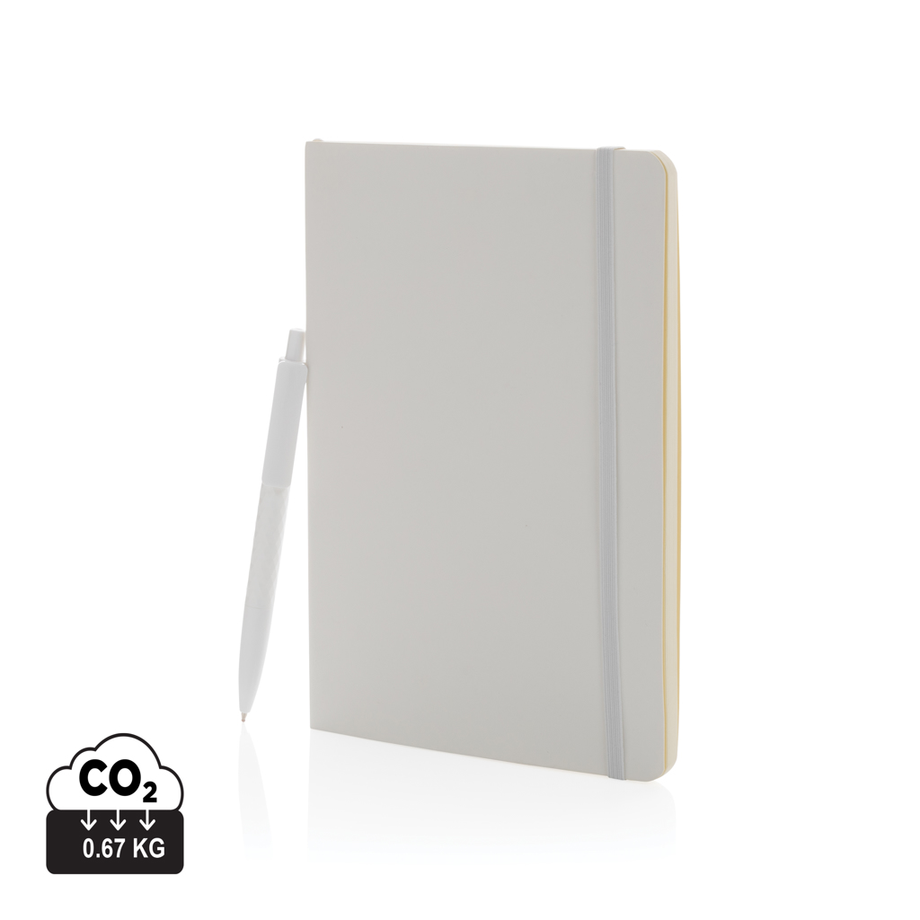Set de libreta de PU con cubierta suave antimicrobiana y bolígrafo X3 - Stoneleigh - Masquefa impreso con logotipo