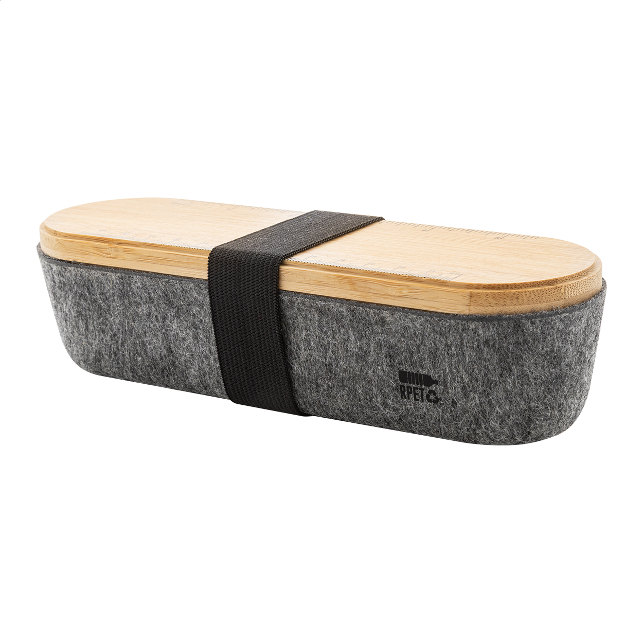 Decora RPET felt pen holder with bamboo lid, ruler and phone holder