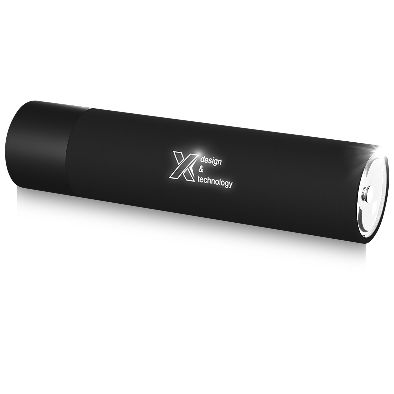 A flashlight with a soft touch, a light-up logo, and a backup charger - Dudley