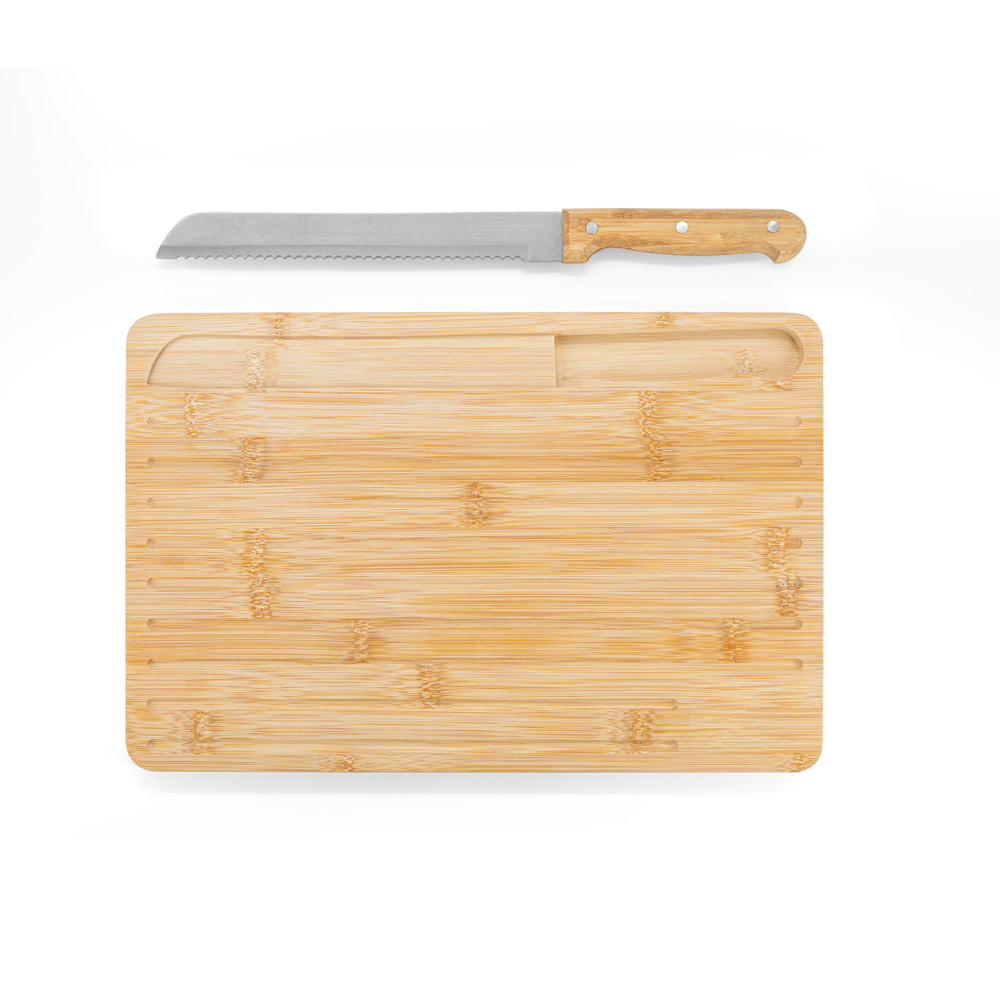 CATCHER. Bamboo bread cutting board with knife included