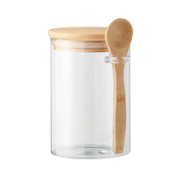 Borosilikatglas-Vorratsglas mit Bambusdeckel und Löffel - 600 ml - Heidenreichstein