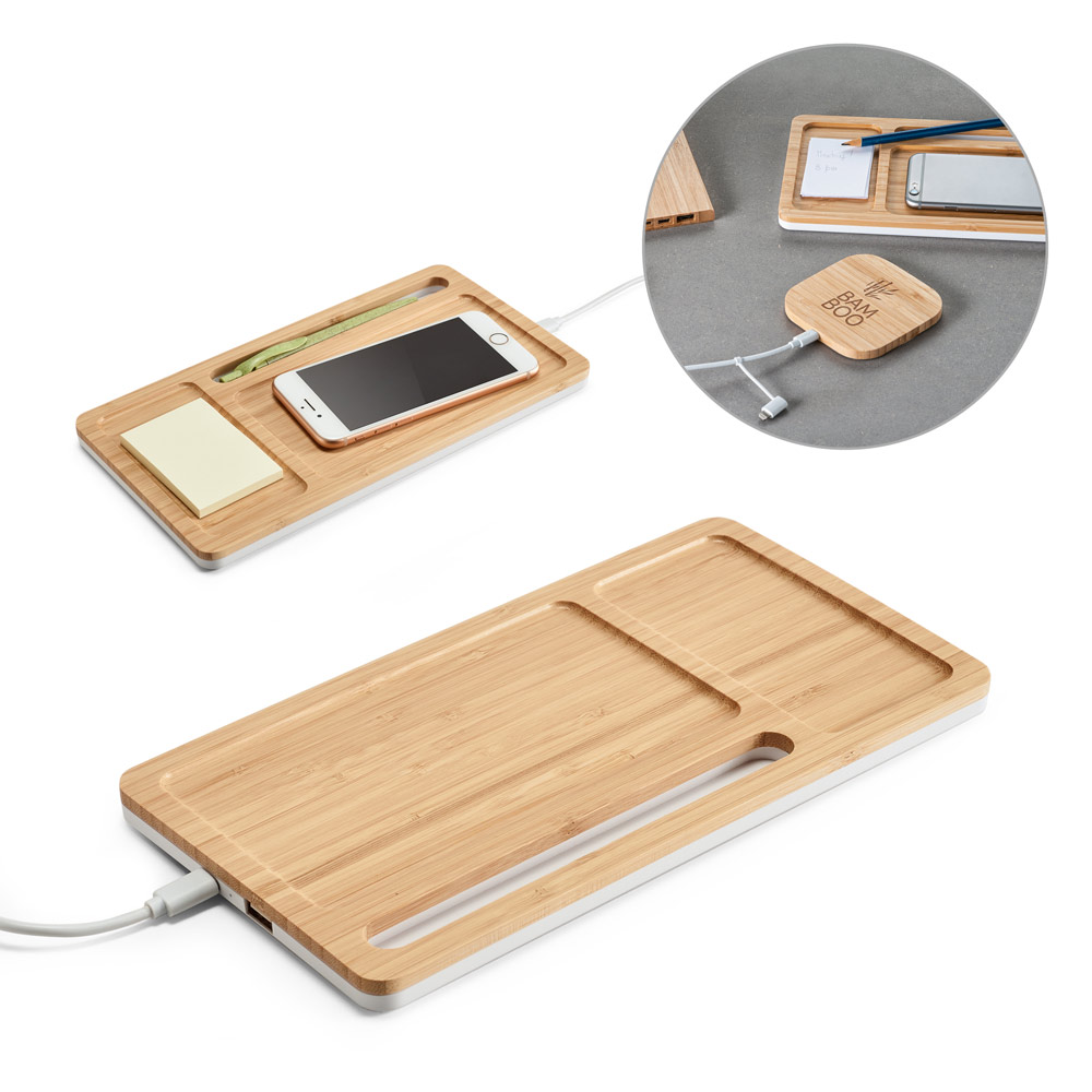 Bamboo Office Organizer with Wireless Charger - Ditchling - Garston