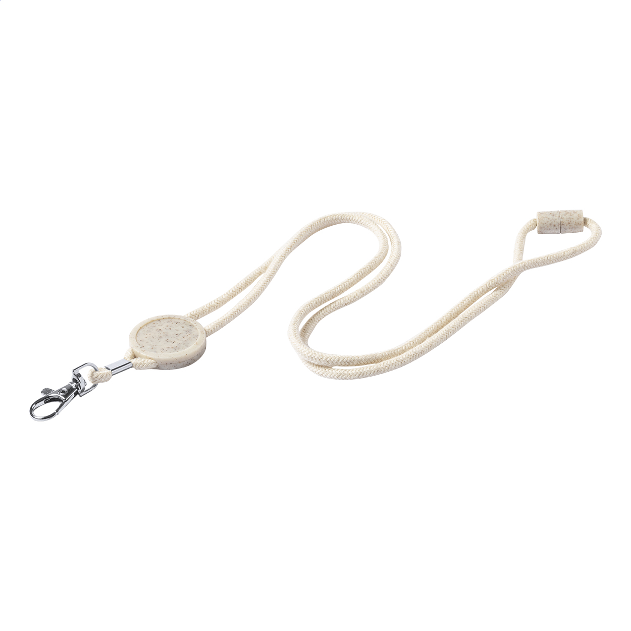 Strico cotton lanyard with round wheat straw tag ideal for doming