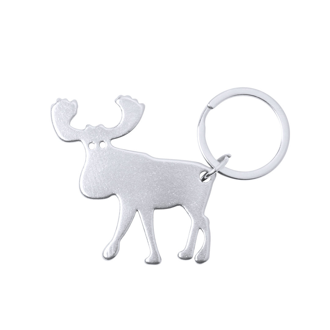 A keychain opener made from aluminum and designed in the shape of a reindeer. - Inchnadamph