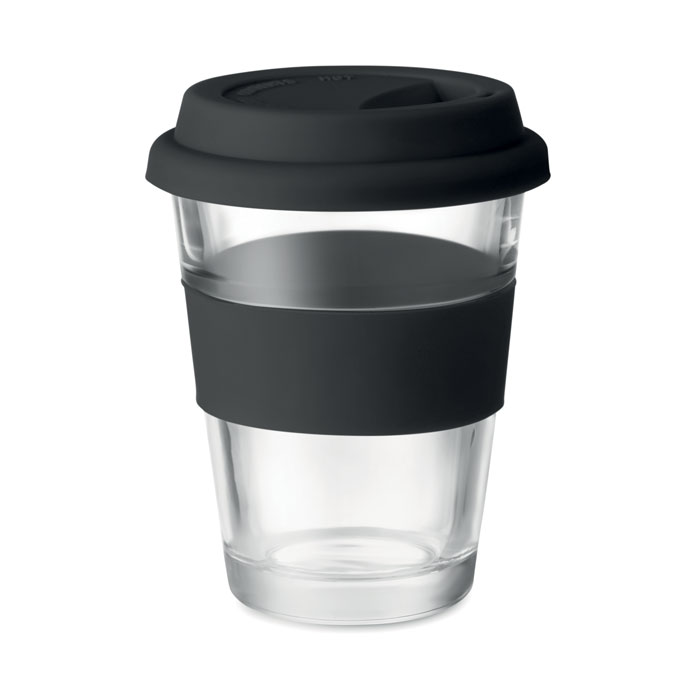 Kaffeebecher Glas mit Silikondeckel 350 ml - Venezia